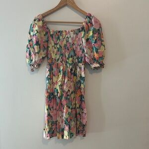 GAP Colorful Floral Mini Dress with Puff Sleeves